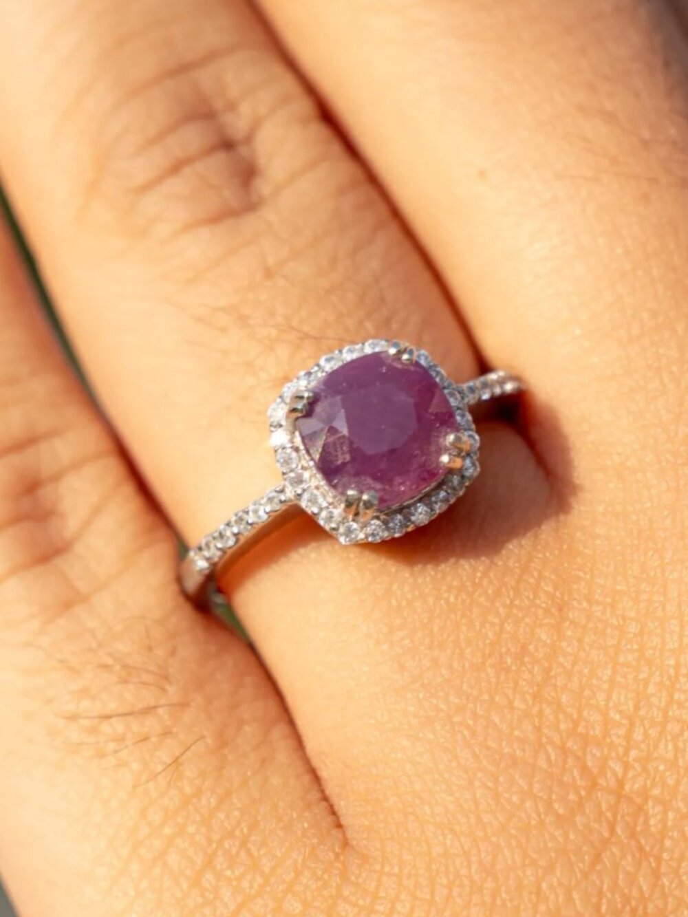 Natural Red Ruby Ring US Size 8 Cushion Cut Birthstone Zodiac Leo Engagement